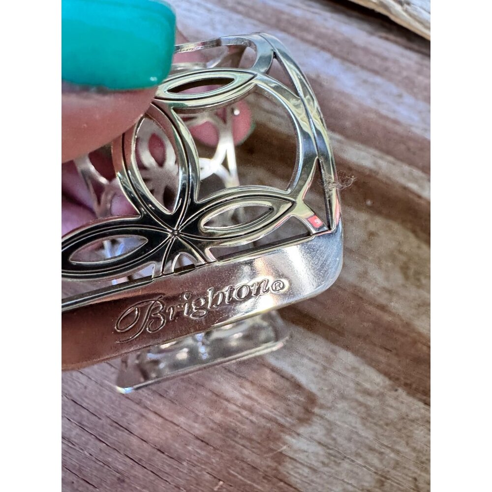 Brighton Designer Silver Tone Cutout Cuff Bracelet Featuring Intricate Geometric - Picture 5 of 6
